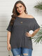 Plus Size Solid One Shoulder Short Sleeves T-shirt - Gray