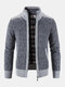 Mens Marled Knit Stand Collar Zipper Slant Pocket Casual Cardigans - Dark Gray