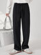 Mens Pleated Solid Casual Straight Pants - Black