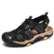 Men Genuine Leather Non Slip Anti-collision Soft Sole Casual Hiking Sandals - Black