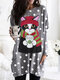 Lovely Cat Print O-neck Long Sleeve Blouse with Pocket - Grey
