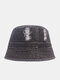 Unisex Denim Ripped Hole Trendy al aire libre Sunshade Sombreros de cubo plegables - Negro