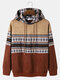 Mens Vintage Ethnic Tribal Pattern Patchwork Casual Drawstring Hoodies - Rust Red