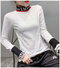 Long-sleeved T-shirt  Stitching Thread Letter Slim Half-high Collar Foreign Body Bottoming Shirt - White