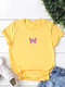 Butterfly Print Short Sleeve O-neck T-shirt For Women - Yellow
