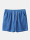 Mens Brief Style Jacquard Solid Color Drawstring Waist Loose Casual Shorts - Blue