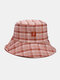 Unisex Double-sided Cotton Lattice Pattern Young Sunshade Bucket Hat - Red