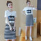 Season Suit Women's Fashion New Temperament Short Sleeve Two-piece Skirt Hello - White