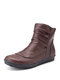 Women Large Size Zipper Solid Color Slip Resistant Winter Short Boots - Brown