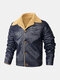 Mens Faux Shearling Lapel Button Up Warm PU Jackets With Pockets - Blue