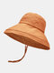महिला कपास और लिनन ठोस रंग बड़ा ब्रिम सन संरक्षण बाल्टी टोपी - कारमेल रंग
