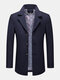 Mens Single-Breasted Notch Collar Business Zipper Pocket Woolen Coat - Navy