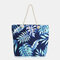Women Large Capacity Leaf Canvas Tote Handbag - Blue