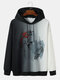 Langärmliges Kapuzen-Sweatshirt mit Fisch-Spray-Print für Herren - Schwarz