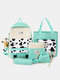 4 PCS Canvas Preppy Cow Pattern Multifunction Combination Bag Tote Backpack Crossbody Clutch Wallet - Green