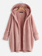 Fleece Hooded Solid Color Button Plus Size Coat - Pink
