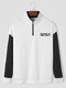 Mens Letter Print Half Zip Stand Collar Contrast Patchwork Casual Pullover Sweatshirts - White