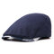 Mens Cotton Linen Solid Color Beret Cap Adjustable Vogue Casual Solid Forward Hat - Blue