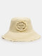 Unisex Washed Cotton Letter Pattern Embroidery Patch Rough Edges All-match Sunscreen Bucket Hat - Beige