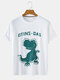 Mens Funny Cartoon Dinosaur Print Casual Breathable Round Neck T-Shirts - White
