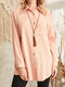 Solid Color Lapel Collar Button Long Sleeve Women Blouse - Pink