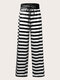 Plus Size Striped Pattern Patchwork Knotted Wide Leg Pants - Black