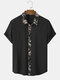 Mens Colorful Paisley Print Ethnic Style Short Sleeve Shirts - Black