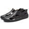 Large Size Men Classic Hand Stitching Outdoor Comfy Soft Leather Sandals - Black