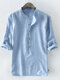 Mens Cotton Striped Printed Half Sleeve Loose Casual Henley Shirt - Sky Blue