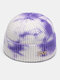 Unisex Knitted Tie-dye Full Rhinestones Letters Label Fashion Warmth Brimless Beanie Hat - Purple