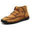 Men Hand Stitching Comfort Soft Lace Up Microfiber Leather Boots - Yellow