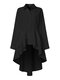 Women Solid Lapel Layered Irregular Hem Long Sleeve Shirt - Black