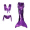 3Pcs Girls Mermaid Tail Bikini Bathing Suit Costume Swimwear For 4Y-13Y - Purple