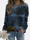 Casual Print O-neck Long Sleeve T-shirt For Women - Blue