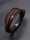 Vintage Multi-layer Hand-woven Leather PU Alloy Magnetic Clasp Bracelet - Brown