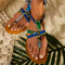 Women Snake Pattern Comfy Buckle Strap Clip Toe Beach Sandals - Green