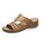 Women Hollow Comfy Non Slip Casual Slip On Wedges Slippers - Brown