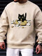 Crew da uomo con stampa di gatti dei cartoni animati Collo Felpe pullover casual invernali - Albicocca