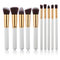 10Pcs Makeup Brushes Set Cosmetic Foundation Eyeshadow Eyeliner Lip Powder Brush - White+Gold