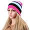 Women Knitted Multicolor Color Stripe Beanie Cap Casual Foldable Warm Head Hat - Pink