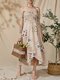 Flower Print Short Sleeve Asymmetrical Hem Maxi Dress - Beige