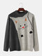 Mens Cute Cat Pattern Knit Crew Neck Casual Drop Shoulder Pullover Sweaters - Gray