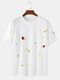 Mens Starry Sky Printed Cotton Round Neck Casual Short Sleeve T-shirts - White