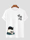 Mens Chinese Cat Skull Print Crew Neck Short Sleeve T-Shirts - White