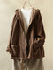 Vintage Corduroy Hooded Pockets Plus Size Jackets - Brown