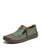 Menico Men Retro Classic Round Toe Side-zip Slip Resistant Hand Stitching Shoes - Green
