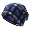 Mens Womens Grid Cotton Thickening Velvet Beanies Cap Knitted Soft Bonnet Hat And Scarf Dual-Use - Blue