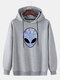 Mens Laser Alien Print Solid Casual Relaxed Fit Pullover Hoodie - Gray