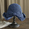 Female Foldable Bowknot Decoration Casual Breathable Small Brim Sunscreen Sun Hat Straw Hat Buckle Hat - Navy