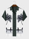 Mens Coconut Tree Figure Print Revere Collar Vacation Short Sleeve Shirts - Dark Green